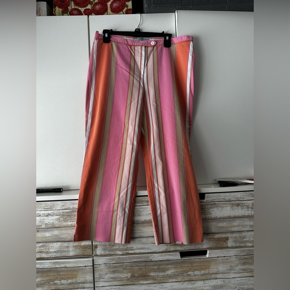🌸 Valerie Stevens Striped Crop Pants Size 12 Pink Orange Cotton Stretch